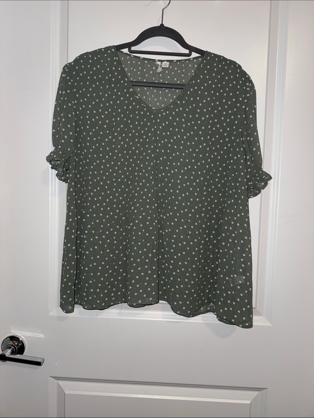 Polka Dot V-Neck Blouse in Olive Green